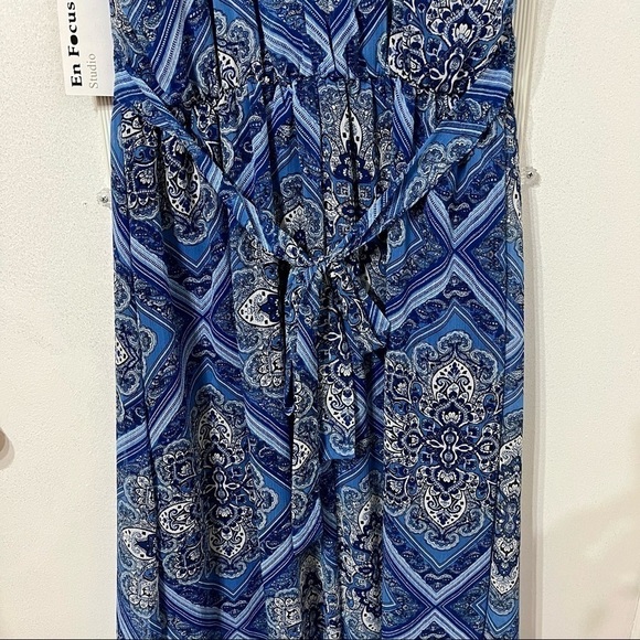 ENFOCUS Studio Blue Floral Paisley Print Midi/Maxi Halter Summer Dress Size 6 - Picture 6 of 10